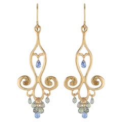 18 Karat Gold Chandelier Earrings with Blue Sapphire Teardrops & Canary Diamonds