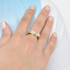 18 Karat Gold Channel Set Baguette Diamond French Enamel Contemporary Band Ring