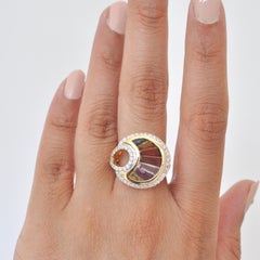 Multi-Color Rainbow Channel Set Baguette Diamond Cocktail Fan Gold Ring