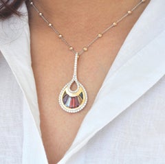 18 Karat Gold Channel Set Baguette Multi-Color Rainbow Diamond Cocktail Pendant