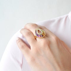 18 Karat Gold Channel Set Baguette Rainbow Gemstones Doorknocker Diamond Ring