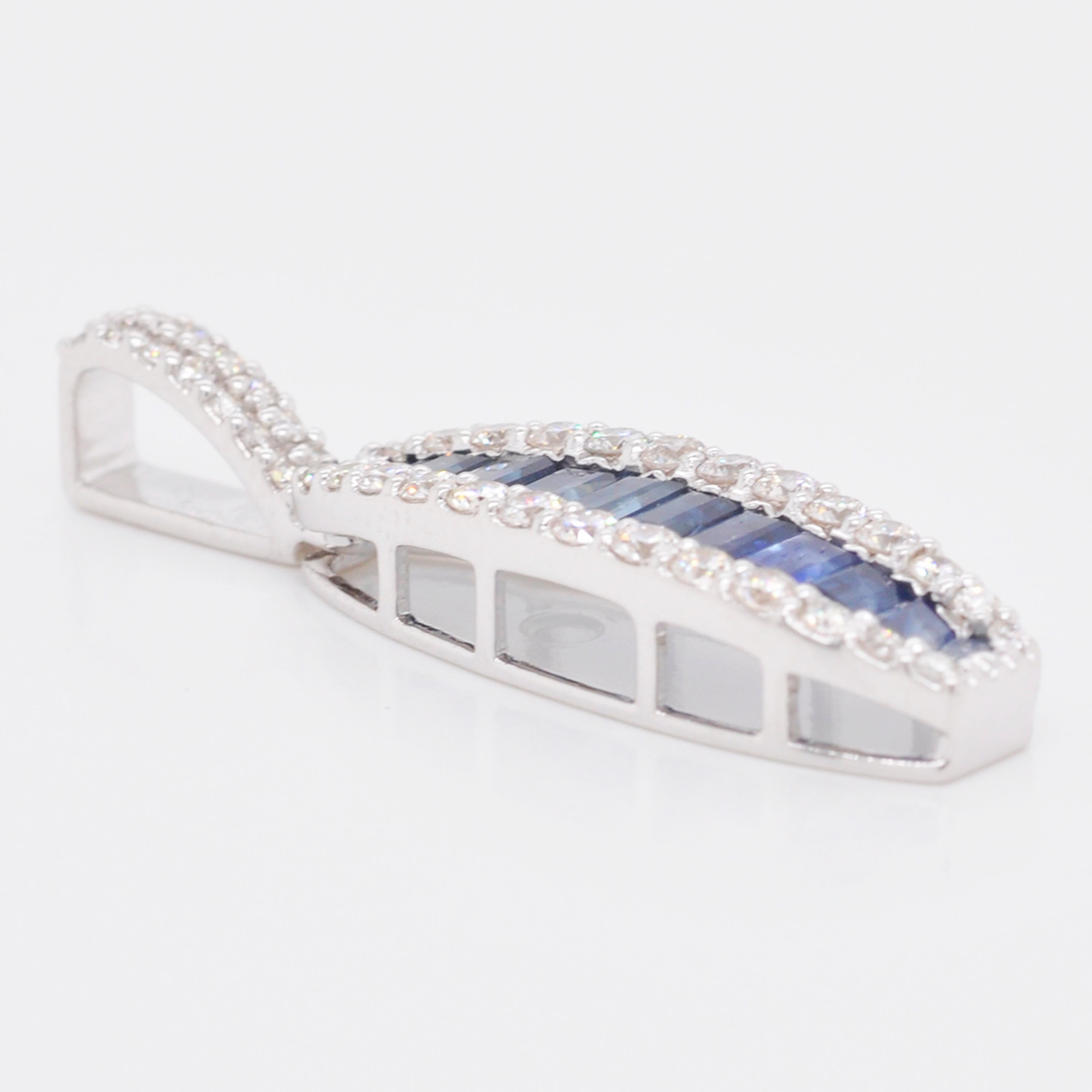 Contemporary 18 Karat Gold Channel Set Blue Sapphire Baguette Diamond Linear Pendant Necklace