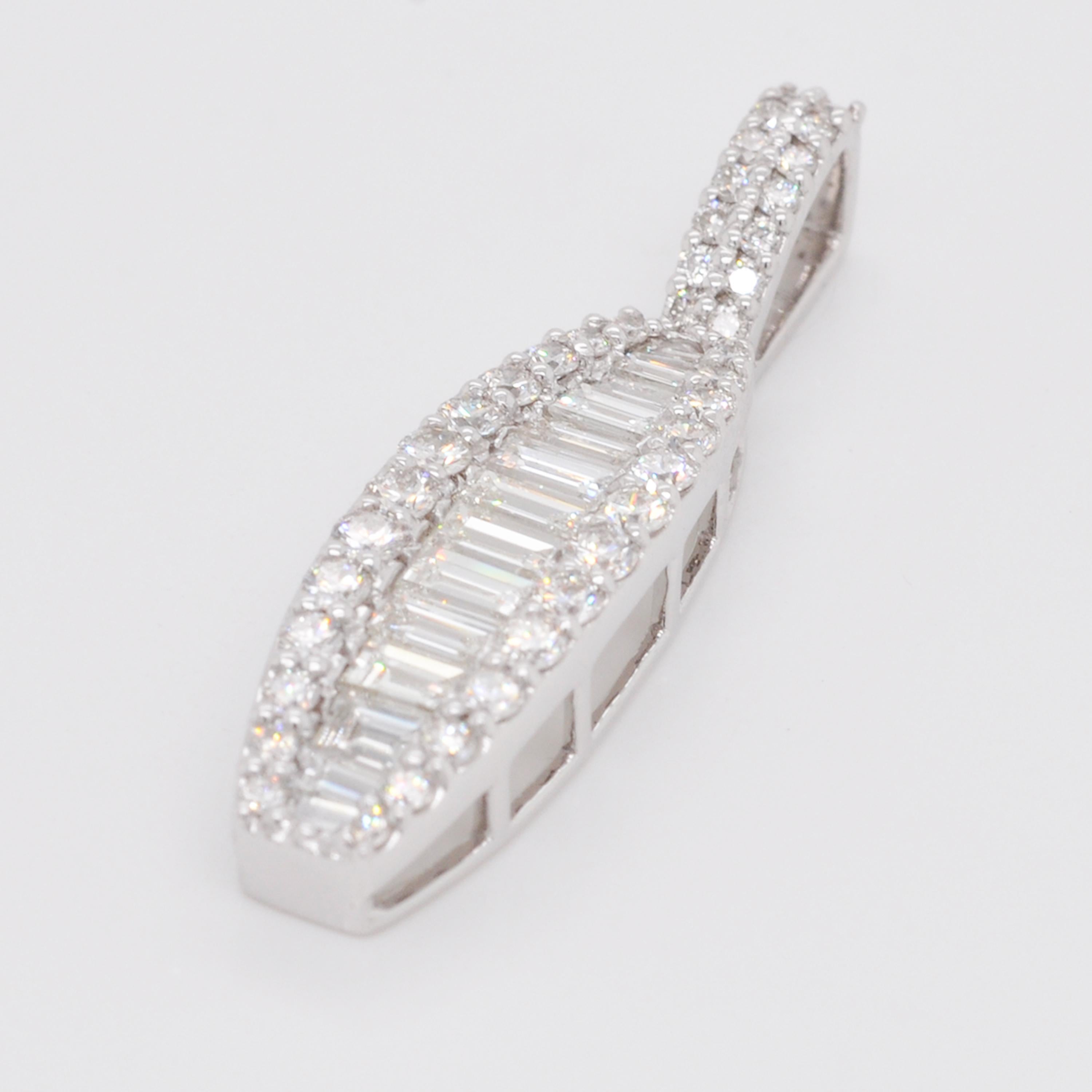 Baguette Cut 18 Karat Gold Channel Set Diamond Baguette Linear Pendant Necklace For Sale