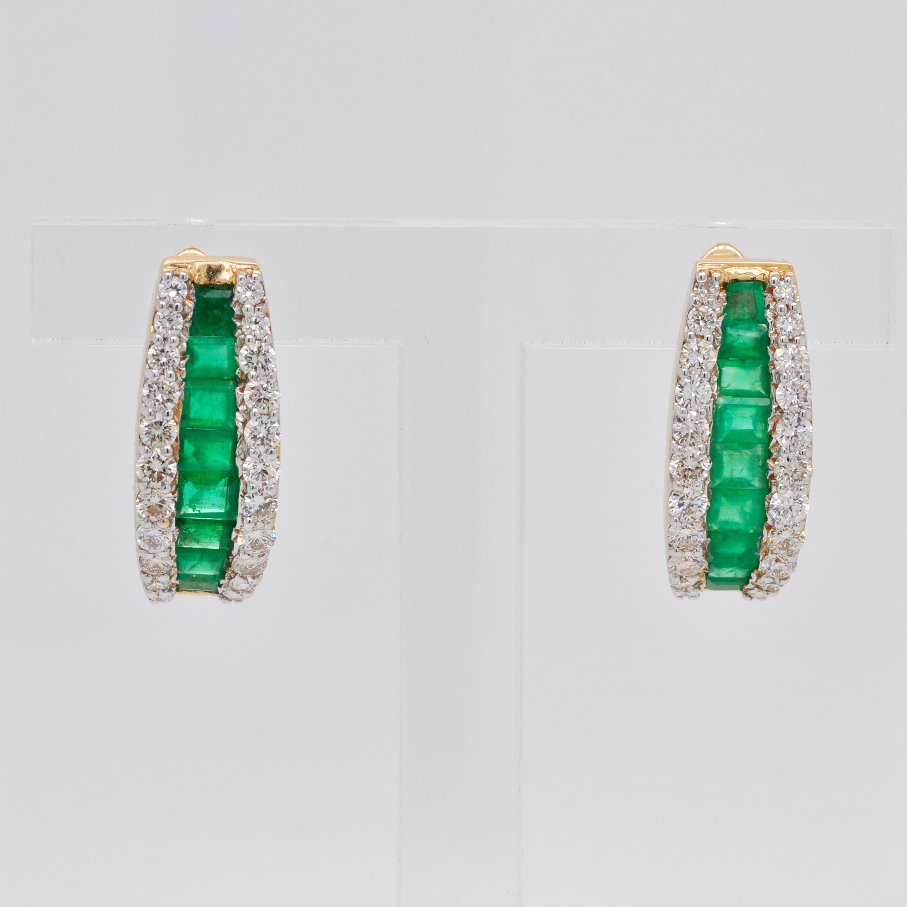emerald baguette hoop earrings