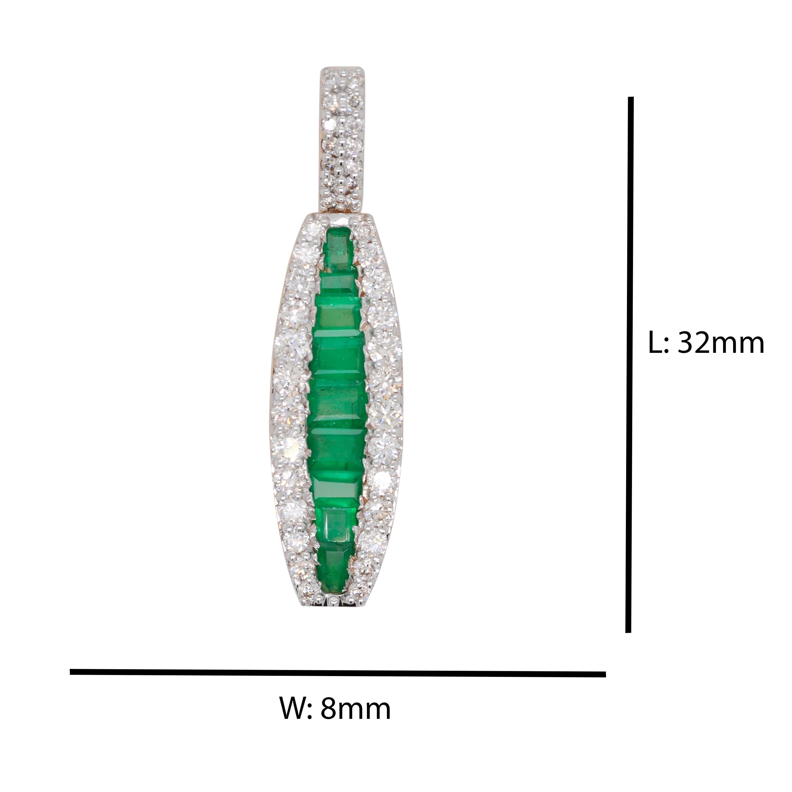 18 Karat Gold Channel Set Smaragd Baguette Diamant Linear Anhänger Halskette (Art déco) im Angebot