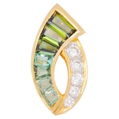 18 Karat Gold Channel Set Green Tourmaline Baguette Diamond Pendant Necklace
