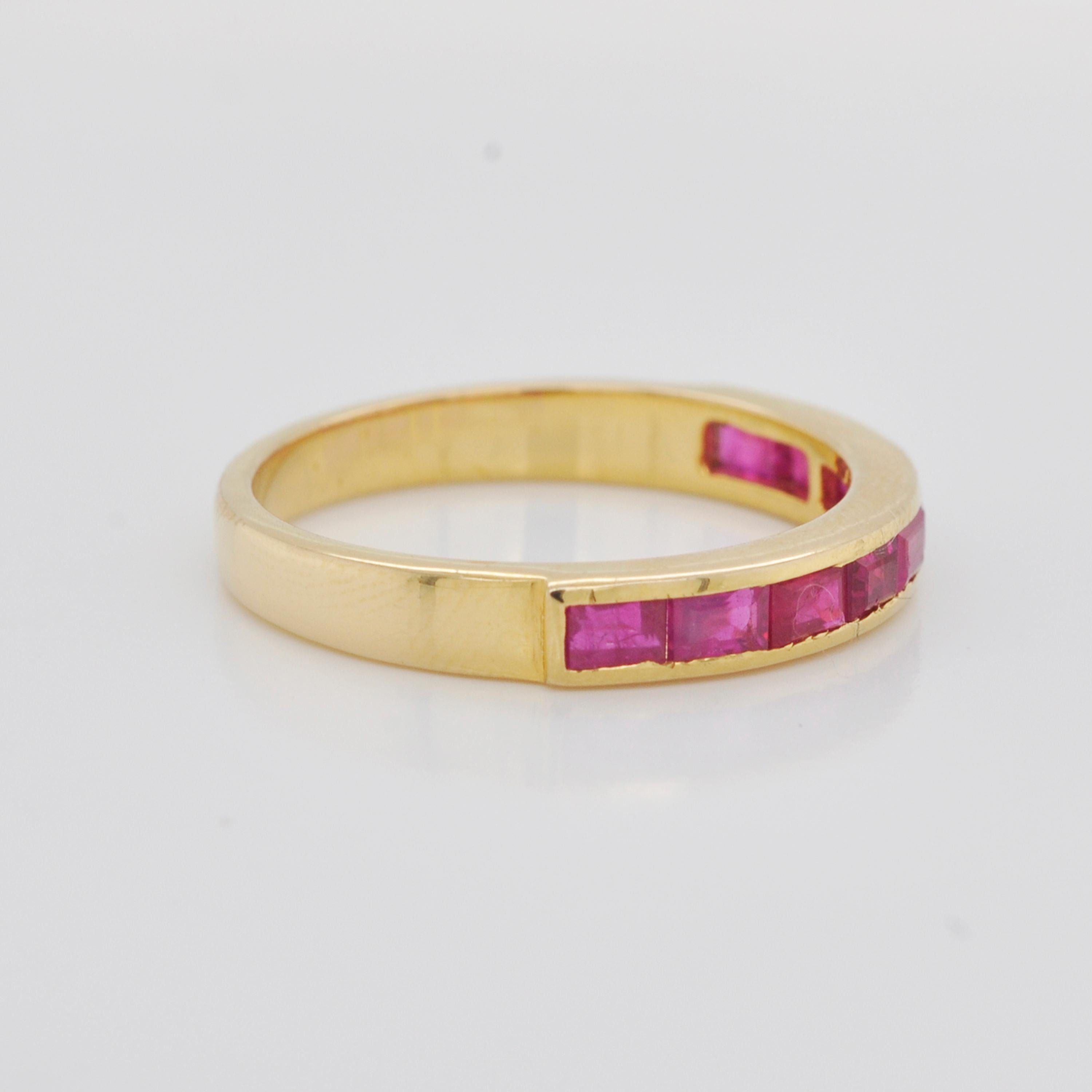 18 Karat Gold Channel Set Mozambique Ruby Baguette Classic Band Ring For Sale 6
