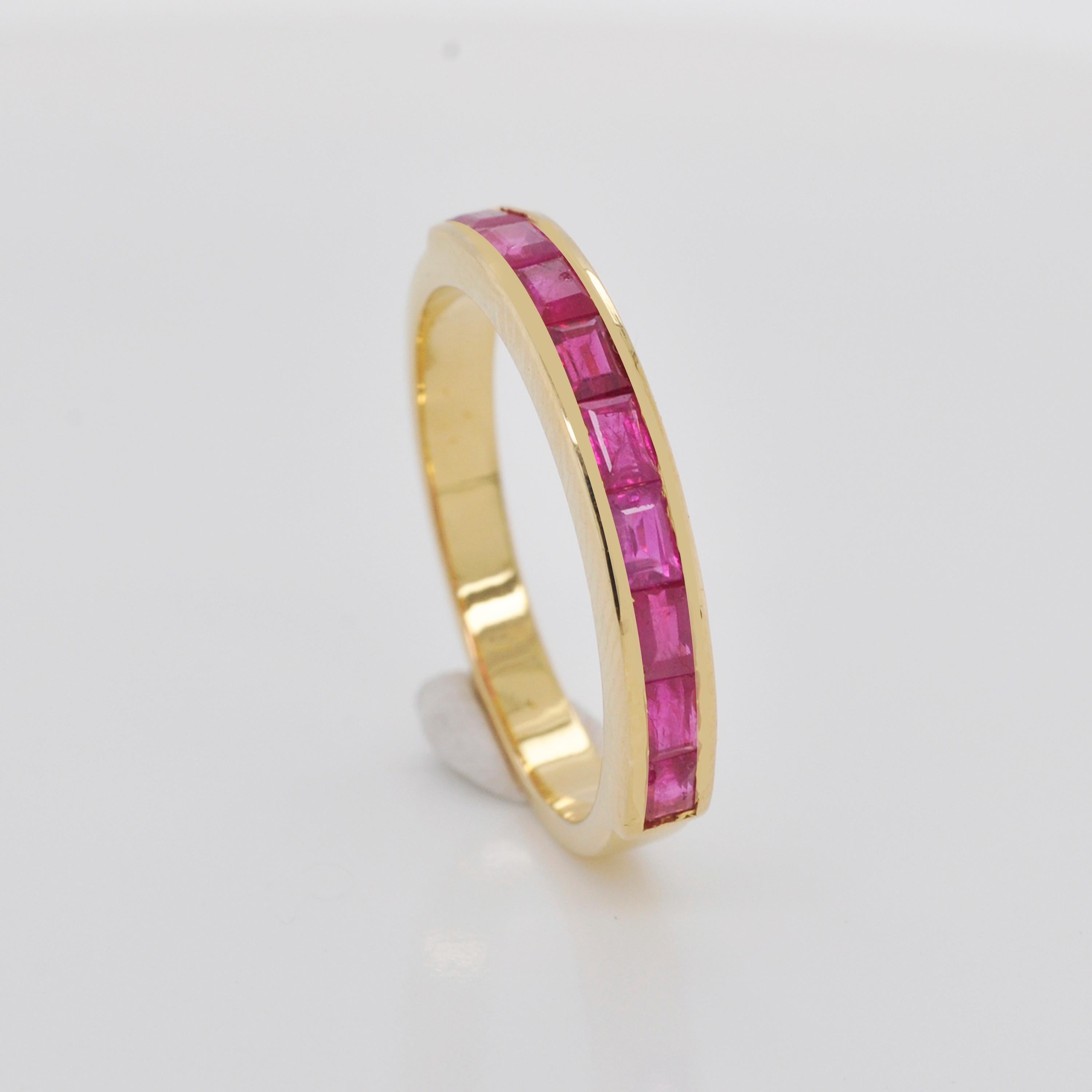 18 Karat Gold Channel Set Mozambique Ruby Baguette Classic Band Ring For Sale 9