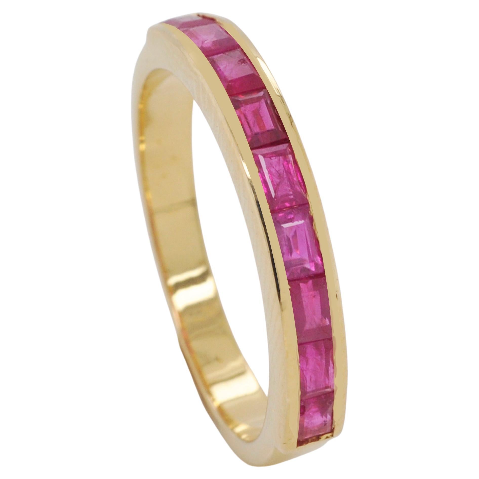 18 Karat Gold Channel Set Mozambique Ruby Baguette Classic Band Ring For Sale