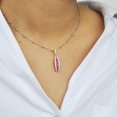 18 Karat Yellow Gold Channel Set Ruby Baguette Diamond Linear Pendant Necklace