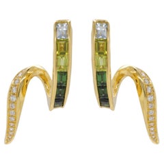 Boucles d'oreilles en or 18 carats Tourmaline Baguettes Diamant Twisted