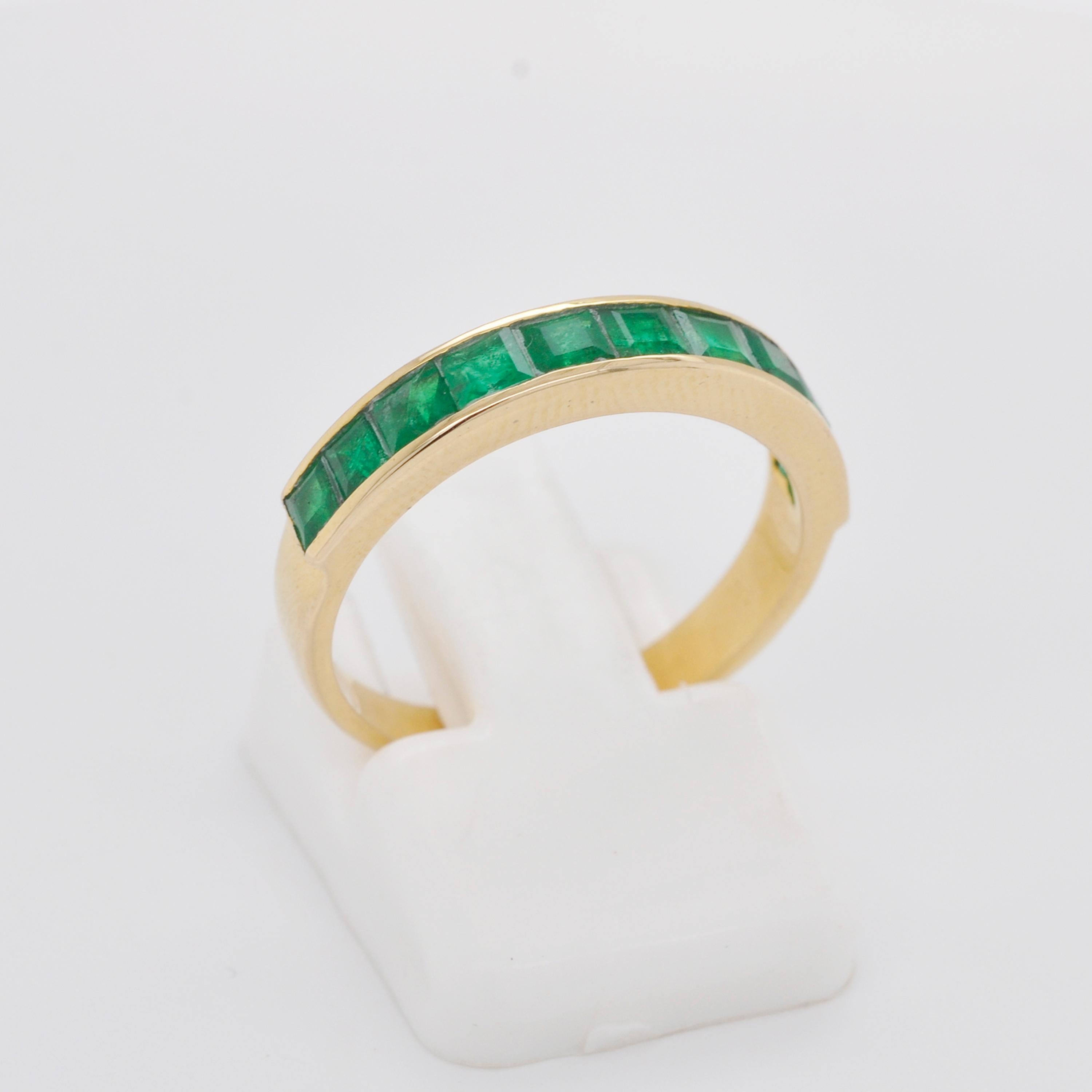 18 Karat Gold Channel Set Zambian Emerald Square Classic Band Ring For Sale 1