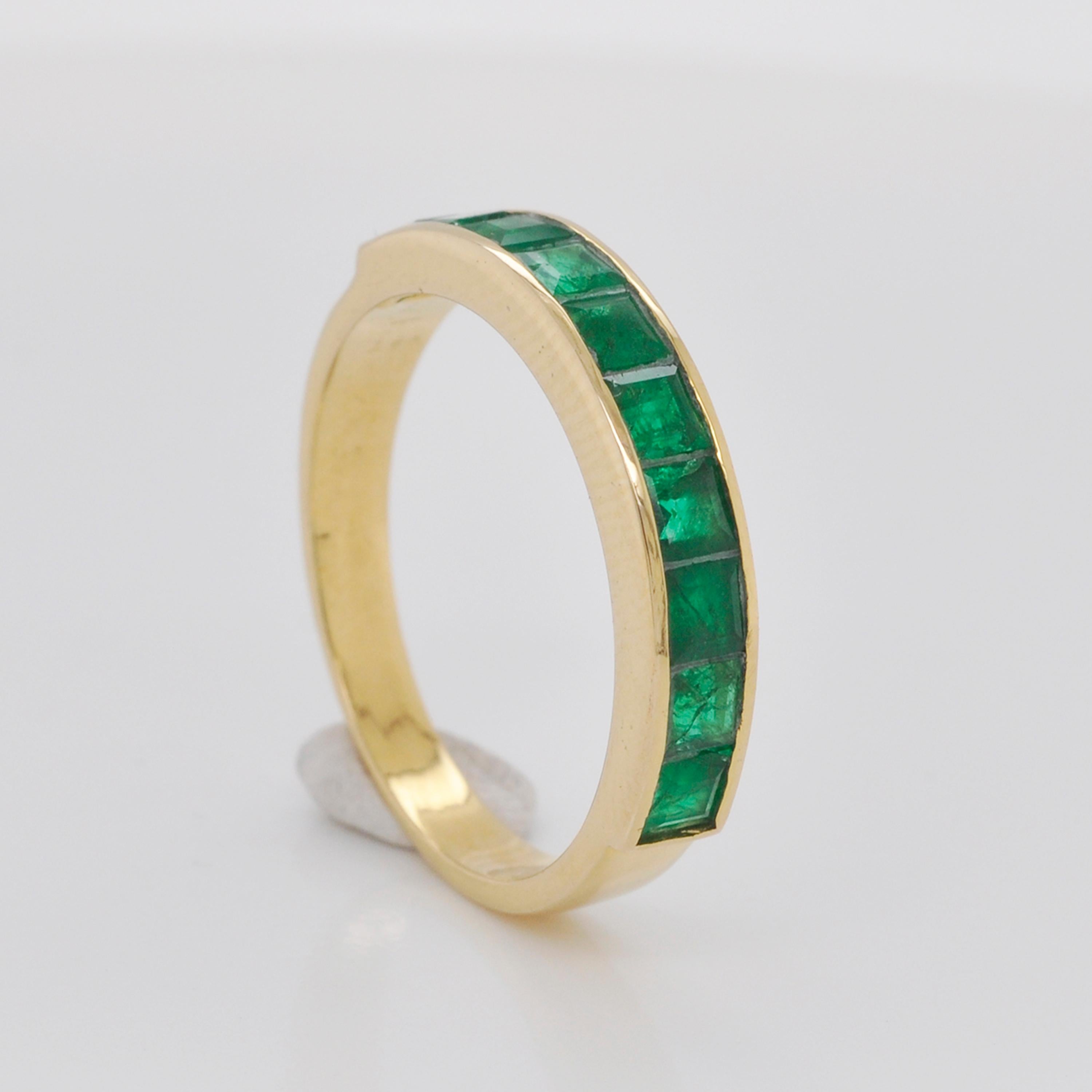 18 Karat Gold Channel Set Zambian Emerald Square Classic Band Ring For Sale 2
