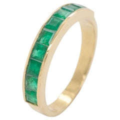 18 Karat Gold Channel Set Zambian Emerald Square Classic Band Ring