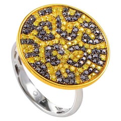 18 Karat Gold Cheetah Print Black and Yellow Diamond Pave Cocktail Ring 21096458