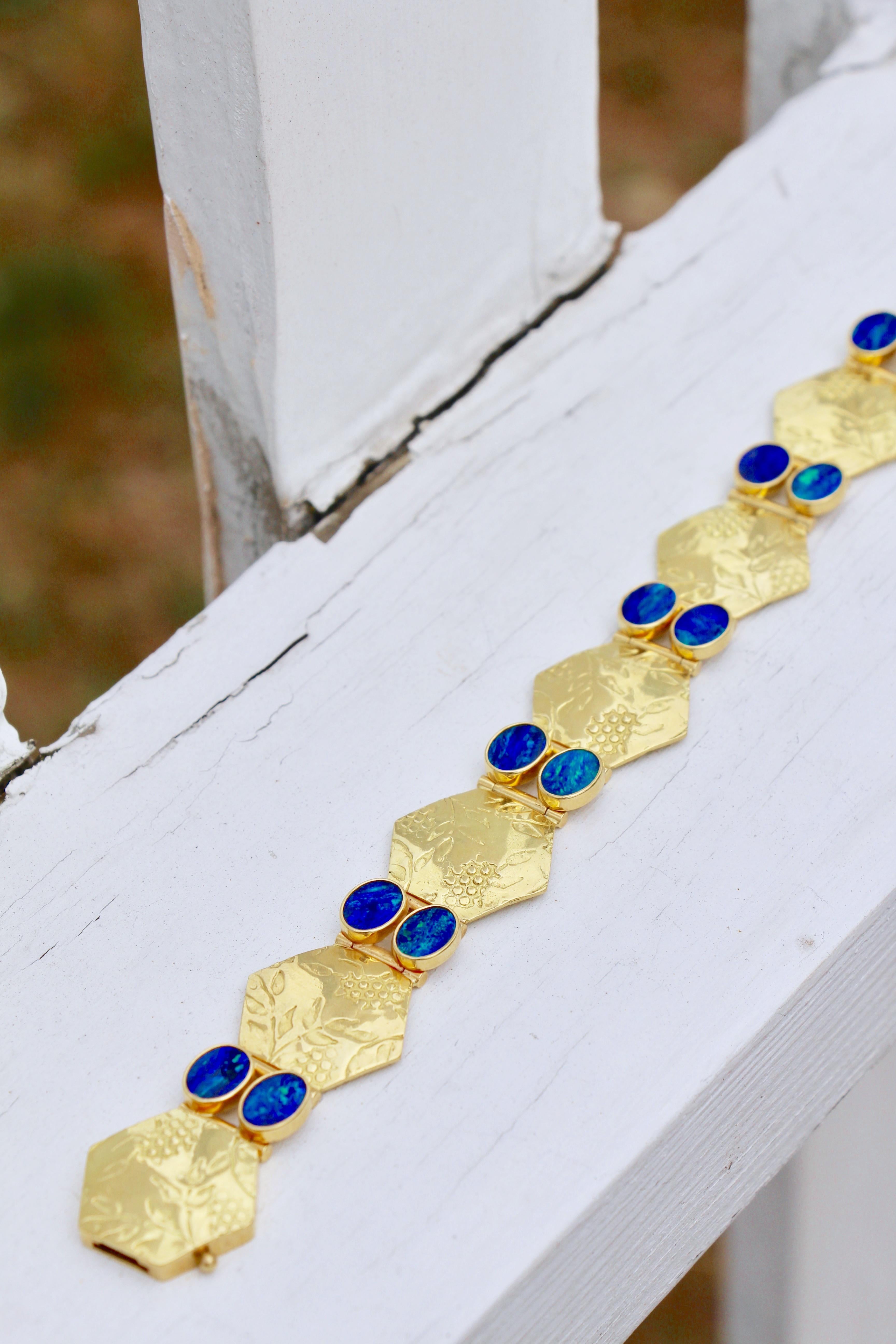 Women's 18 Karat Gold Cherry Blossom Link Bracelet Set with Australian Opals