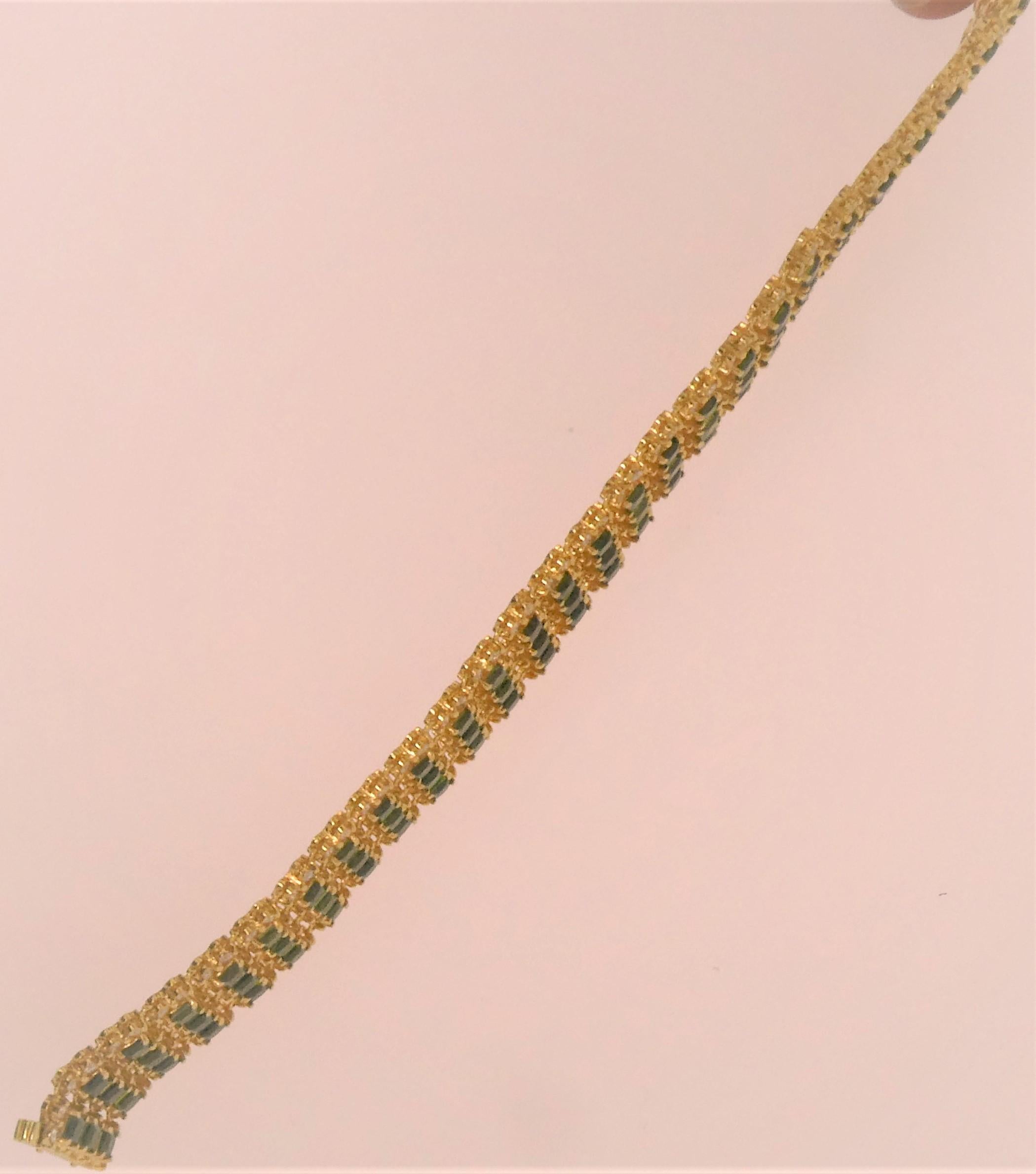 Princess Cut 18 Karat Gold, Chrome Tourmaline '15.50 Carat' and Diamond '4.66 Carat' Bracelet For Sale