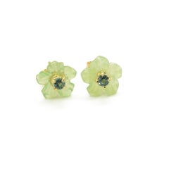 18 Karat Gold Chrsyoprase London Topaz Flower Handmade for Her Stud Earrings