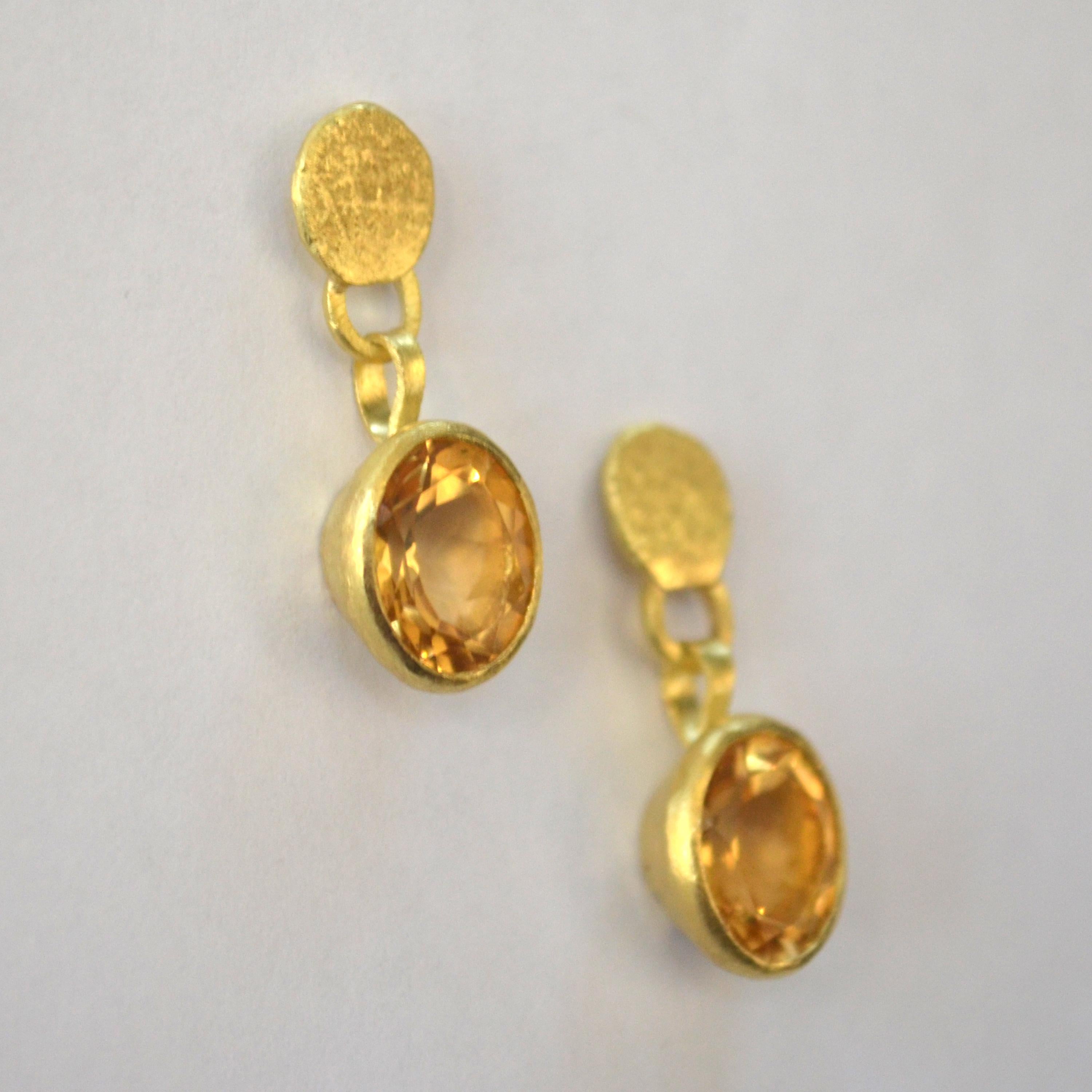 Contemporary 18 Karat Gold Citrine Drop Earrings Handmade by Disa Allsopp For Sale