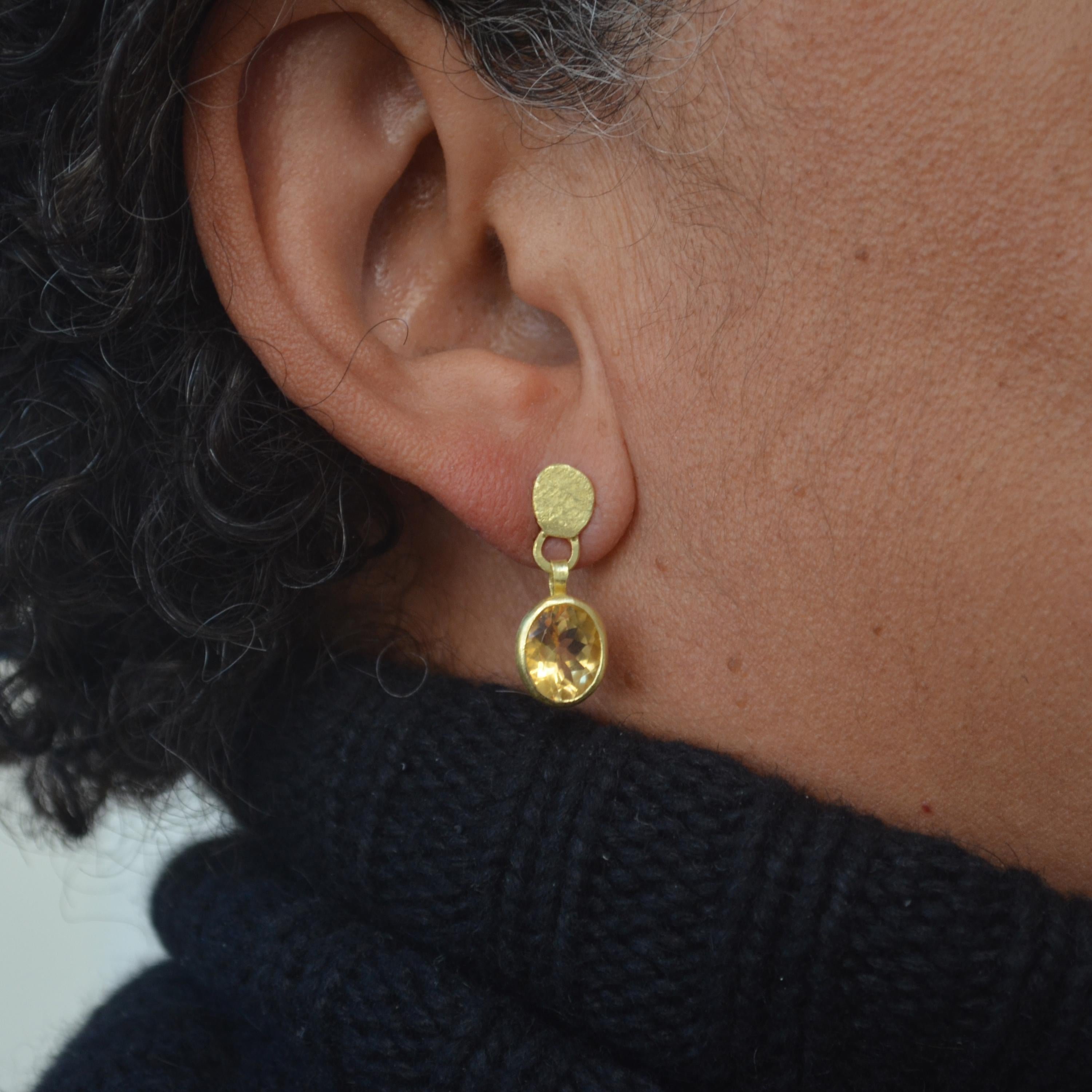 Oval Cut 18 Karat Gold Citrine Drop Earrings Handmade by Disa Allsopp For Sale