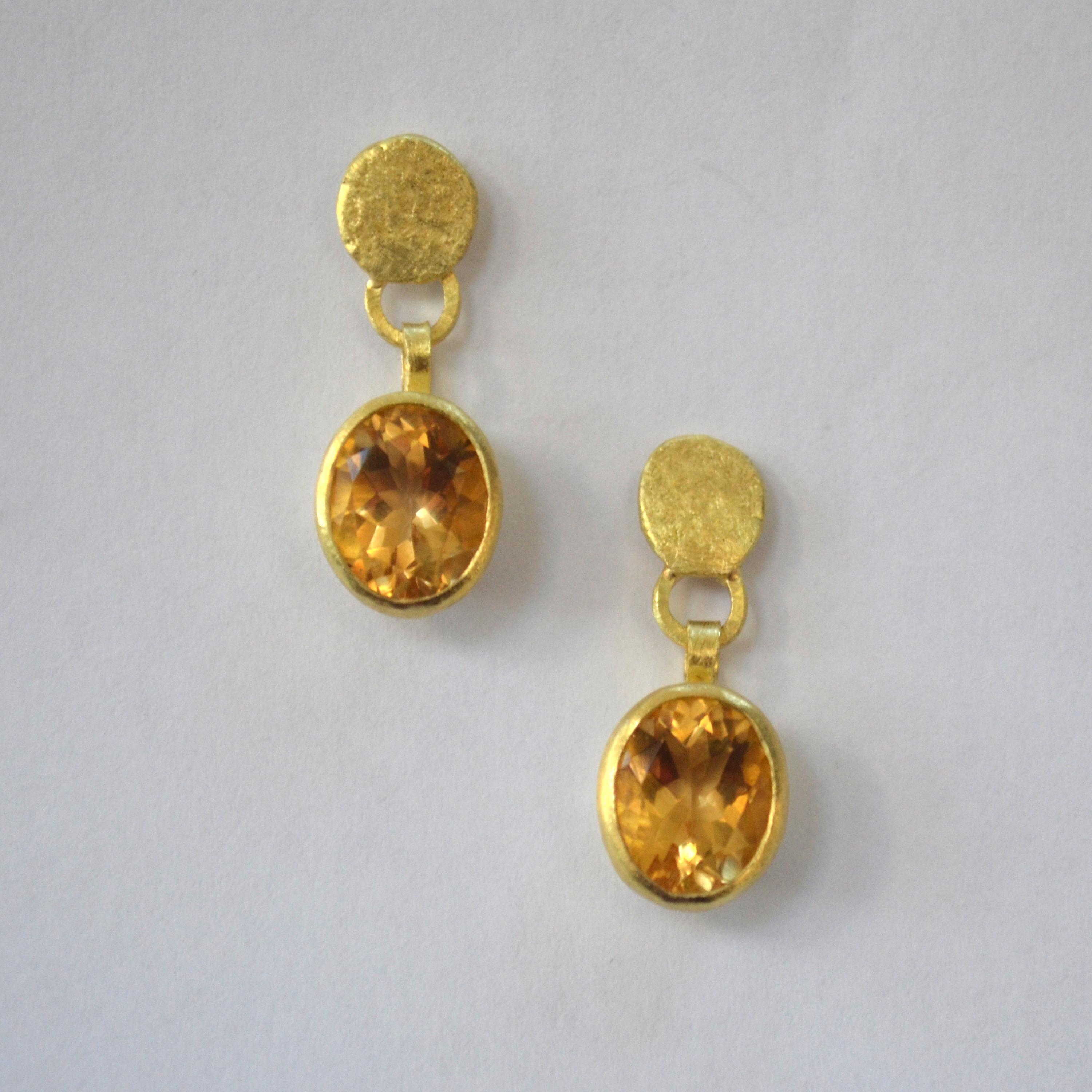 Women's 18 Karat Gold Citrine Drop Earrings Handmade by Disa Allsopp For Sale
