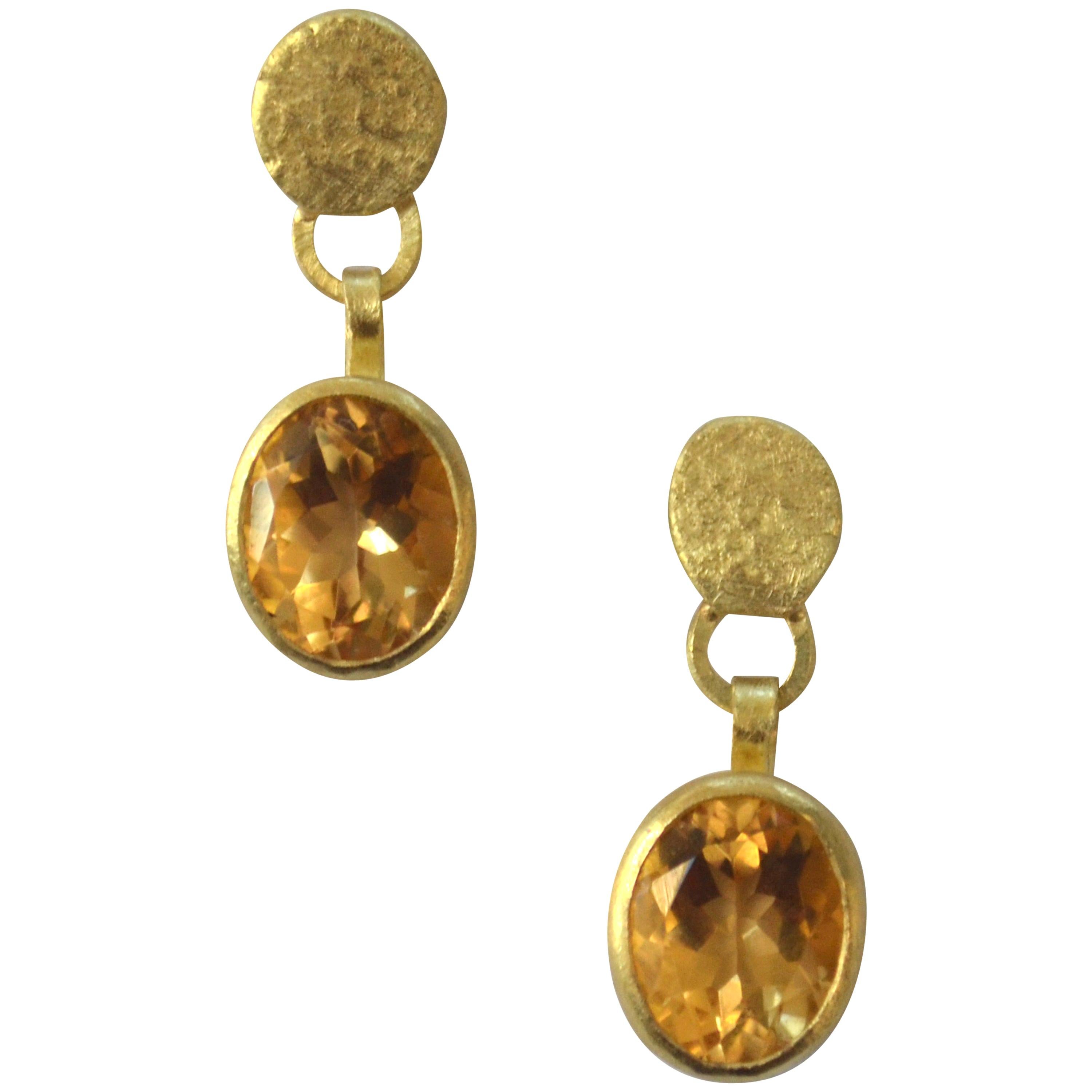 18 Karat Gold Citrine Drop Earrings Handmade by Disa Allsopp For Sale