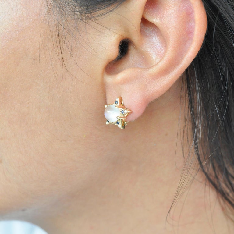 Detachable 18 Karat Gold Citrine Topaz Moonstone Blue Sapphire Diamond Earrings 4