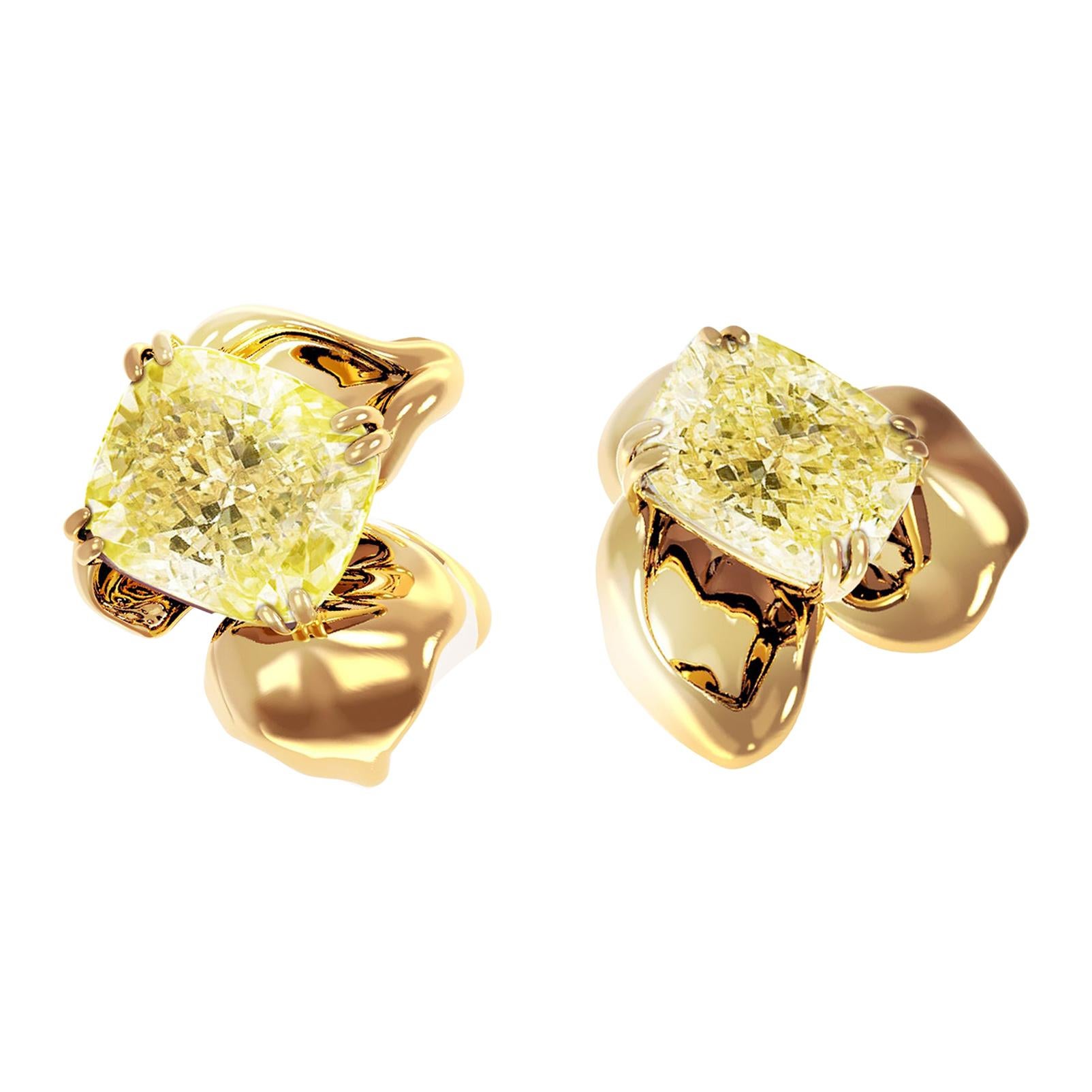 18 Karat Gold Clip-On Earrings with 2 Carat GIA Certified Fancy Yellow Diamonds