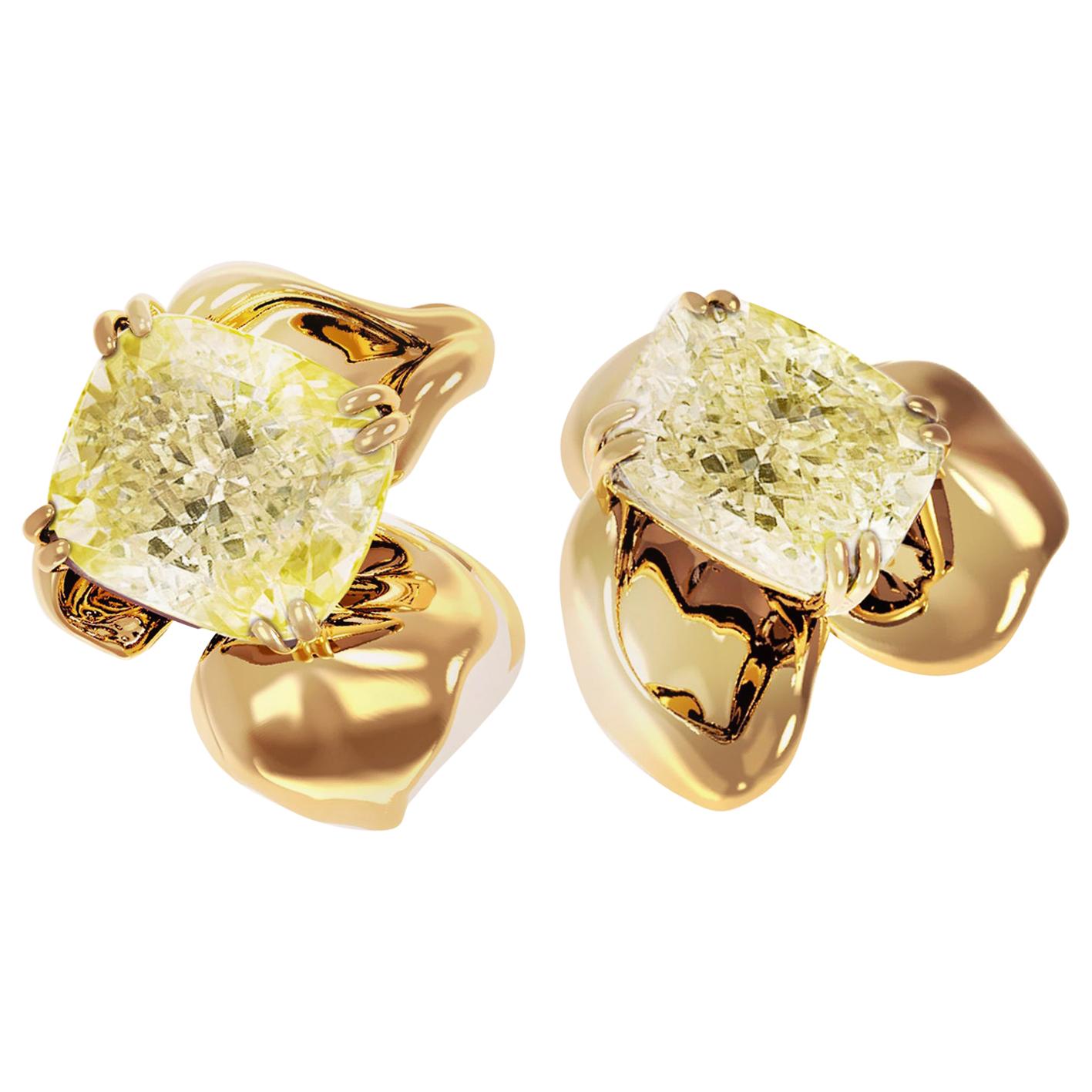 18 Karat Gold Clip-On Earrings with 2 Carat GIA Certified Yellow Diamonds