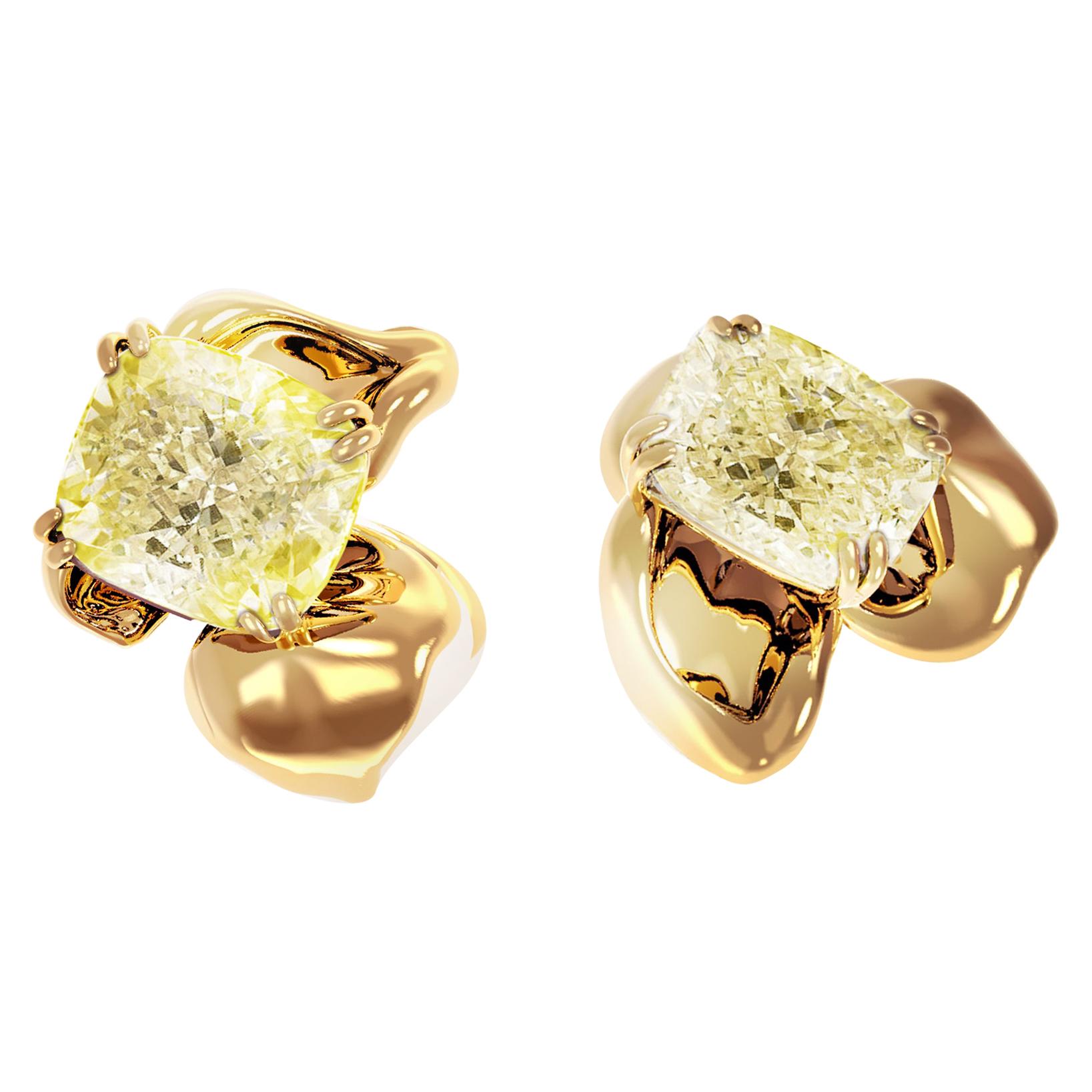 18 Karat Gold Clip-on Earrings with 2 Carat GIA Certified Yellow Diamonds