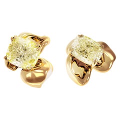 18 Karat Gold Clip-on Earrings with 2 Carat GIA Certified Yellow Diamonds