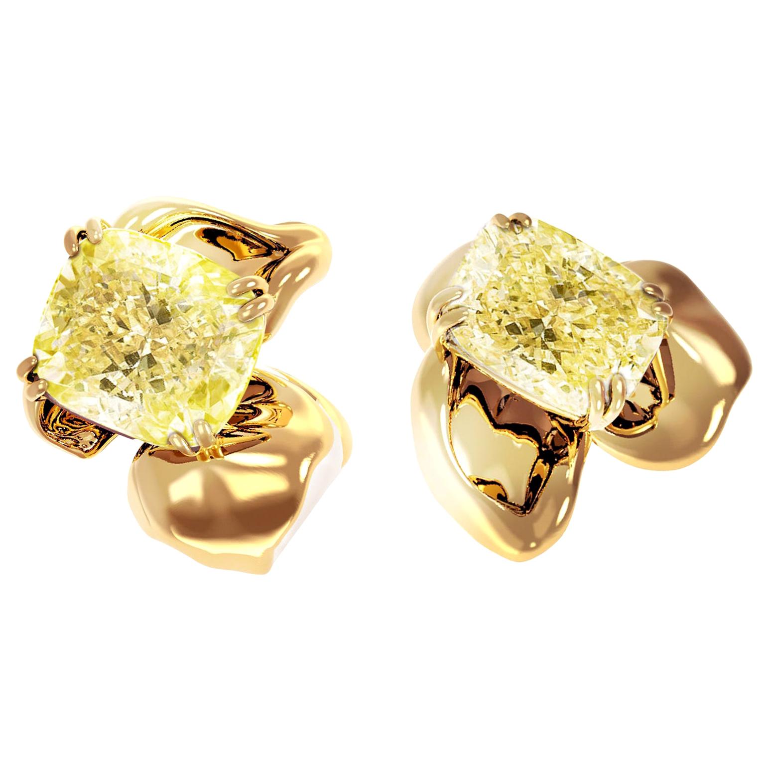 18 Karat Gold Clip-On Earrings with 4 Carat GIA Certified Fancy Yellow Diamonds