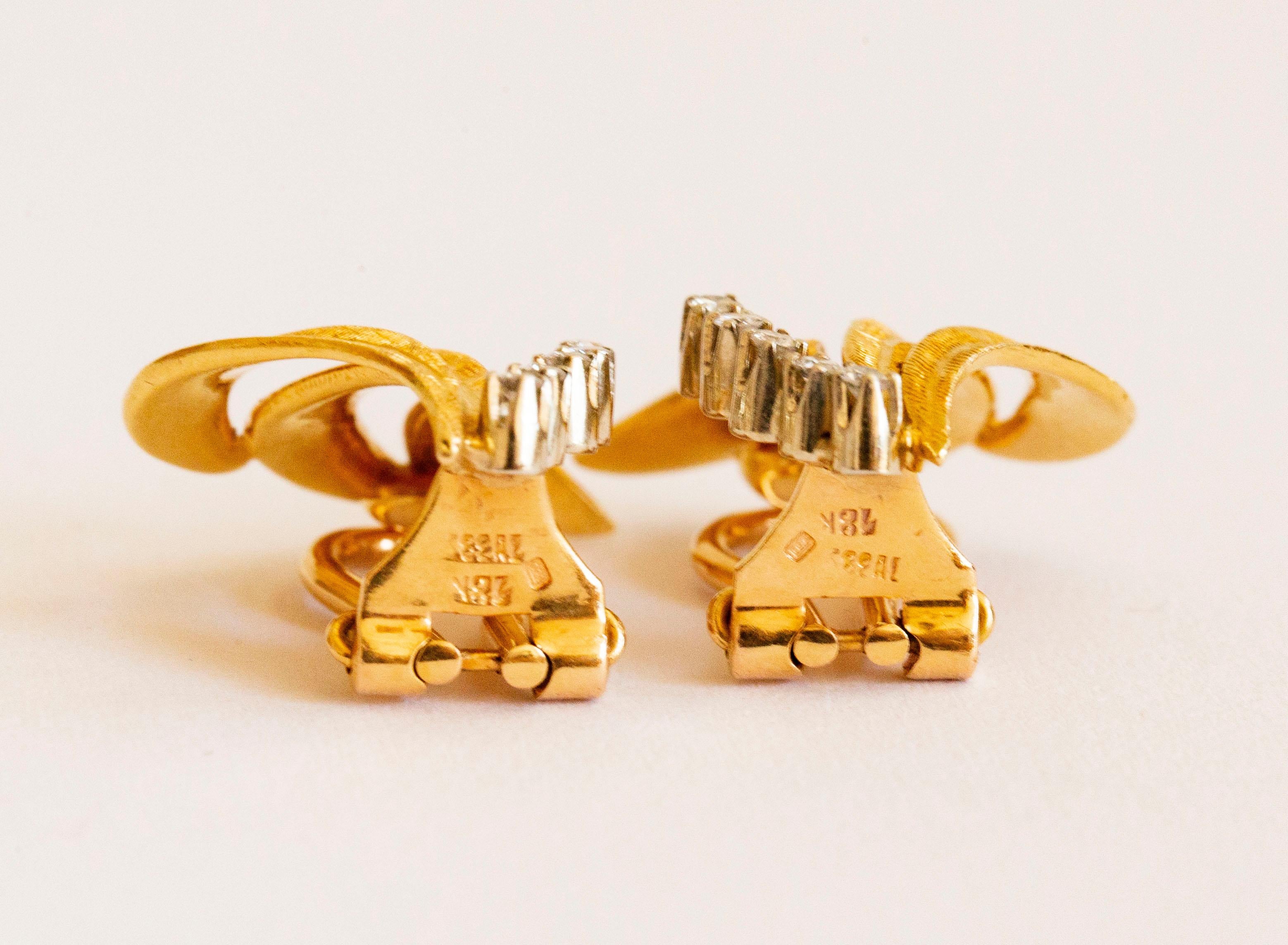 Women's or Men's 18  Karat Gold Clip-on Earrings with Five Brilliant Cut Diamonds For Sale