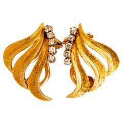 Vintage 18  Karat Gold Clip-on Earrings with Five Brilliant Cut Diamonds