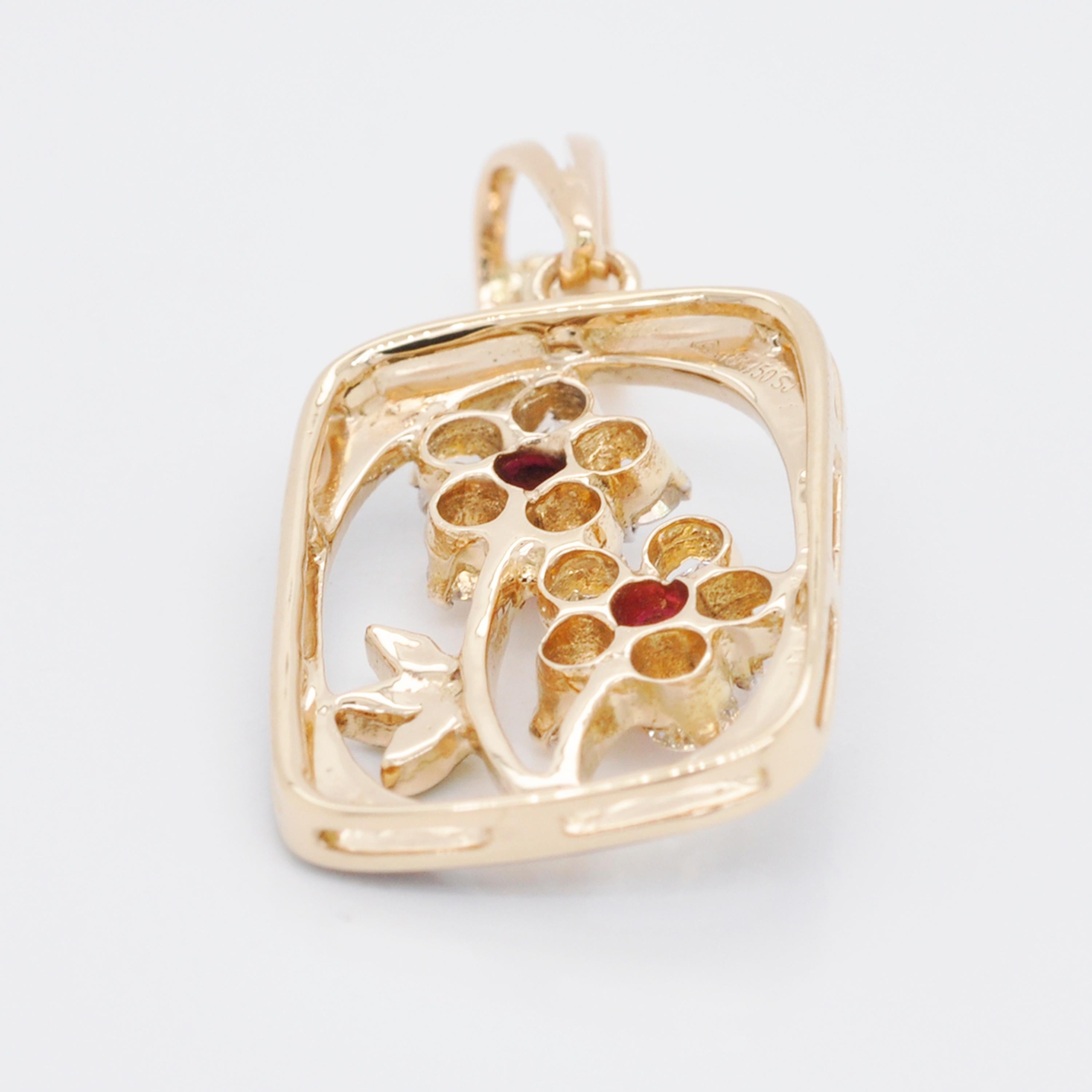 Women's 18 Karat Gold Cloisonné French Enamel Ruby Diamond Pendant Necklace