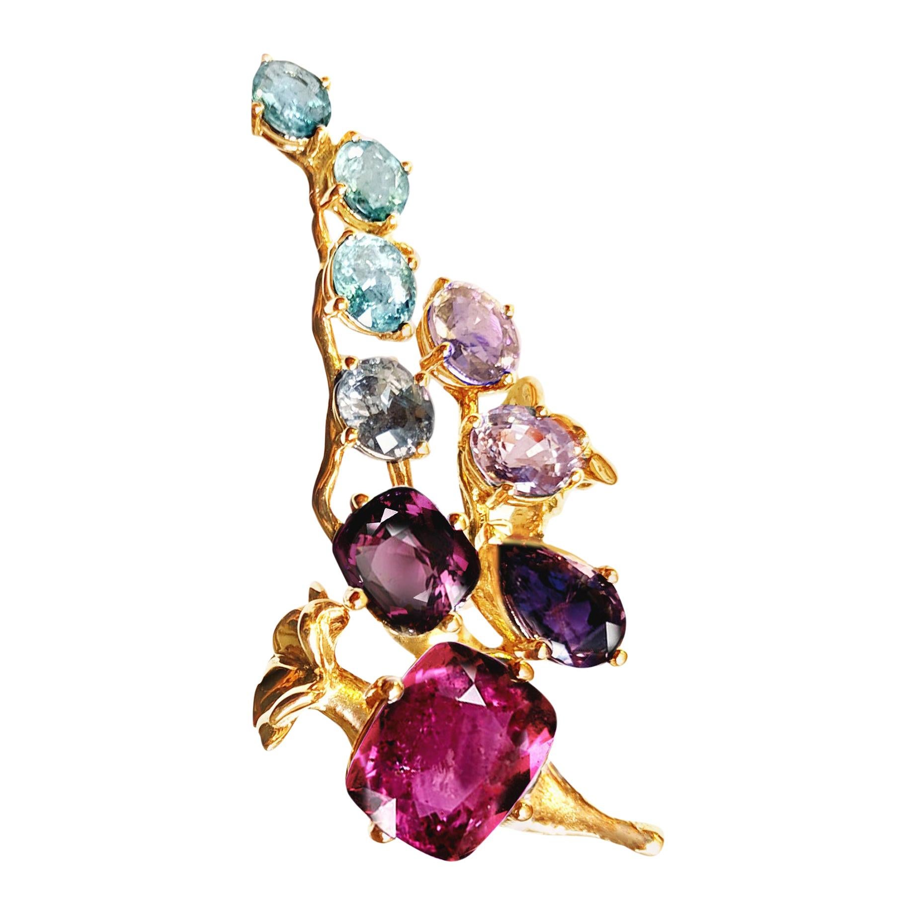 Eighteen Karat Gold Cluster Ring with Sapphires and Paraiba Tourmalines