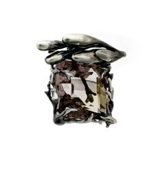 Smoky Quartz and Diamonds Eighteen Karat Black Gold Contemporary Ring