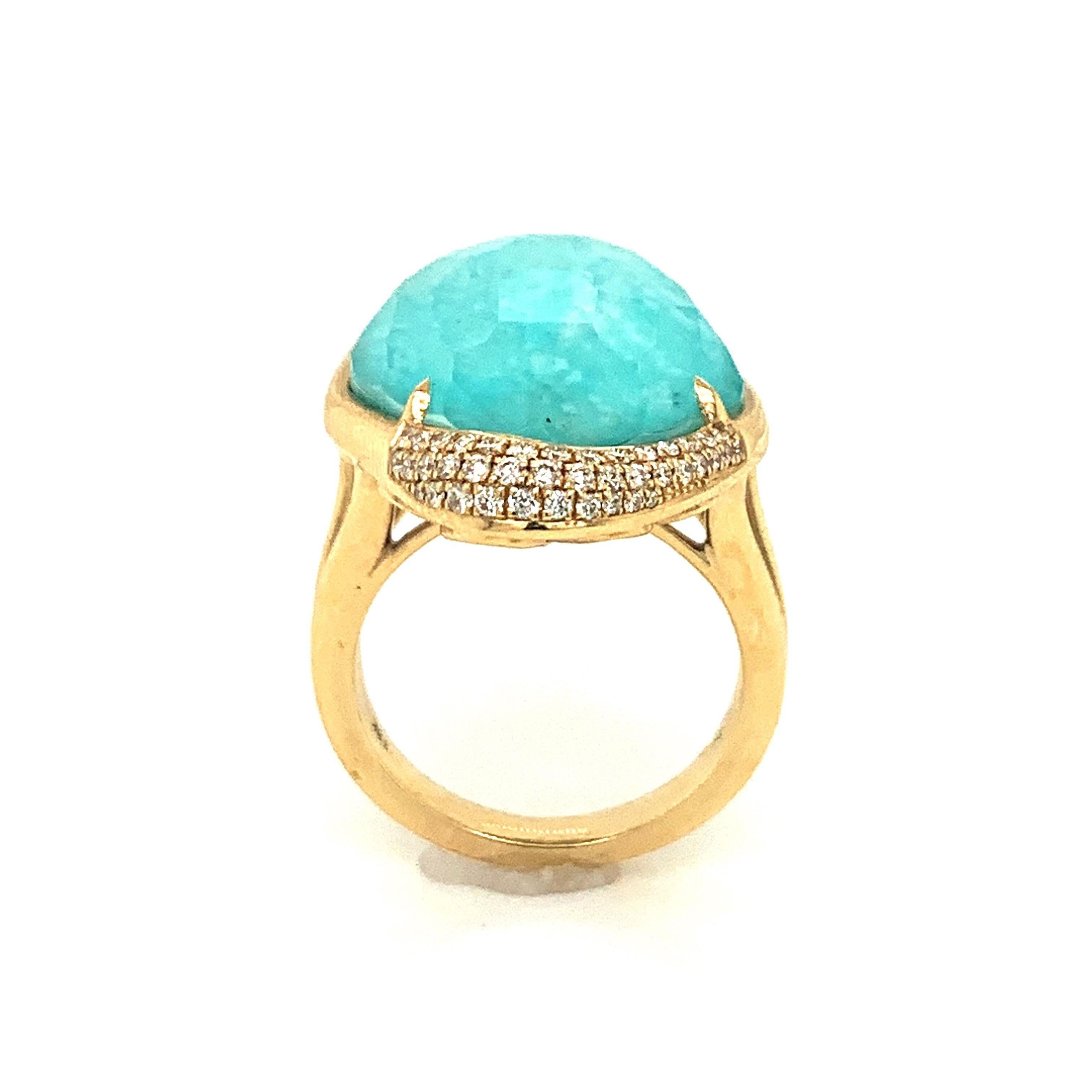 18 Karat Gold Cocktail Ring with Amazonite, Rock Crystal Quartz and Diamonds For Sale 3