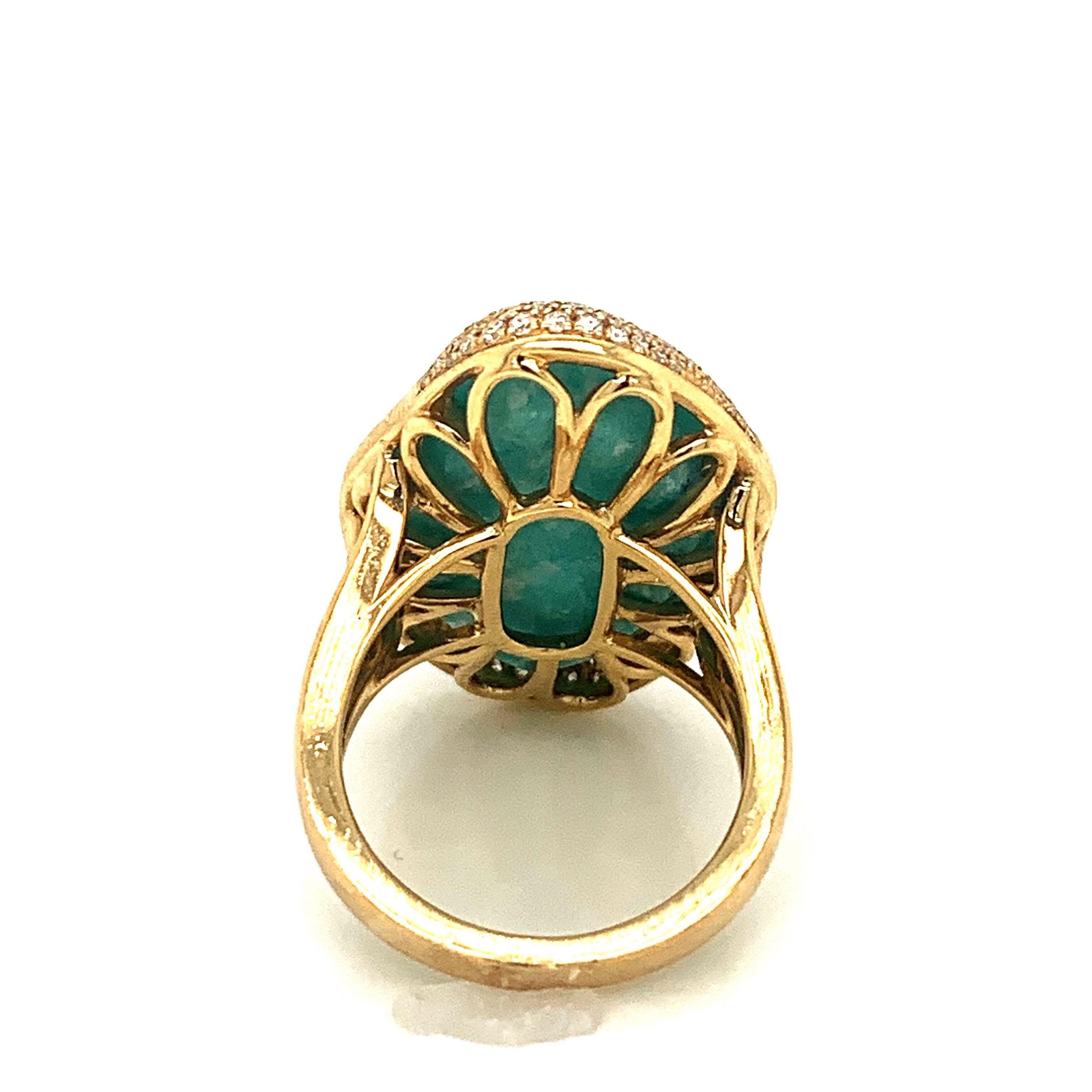 18 Karat Gold Cocktail Ring with Amazonite, Rock Crystal Quartz and Diamonds For Sale 4