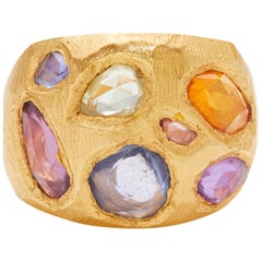 18 Karat Gold Cocktail Ring with Multi-Color Sapphires 5.88 Carat