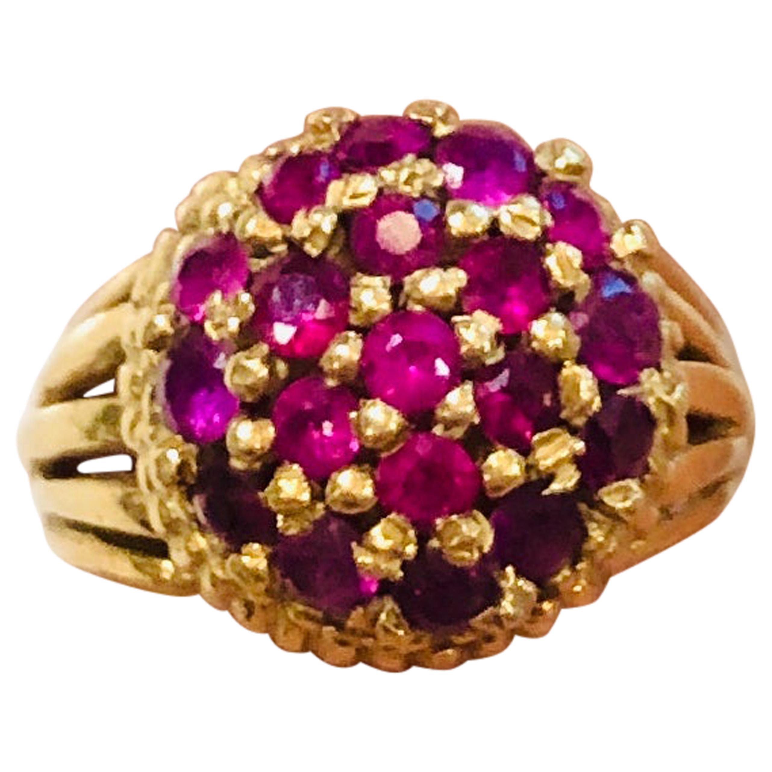 18 Karat Gold Cocktail Ring with Natural Rubys, circa 1960 For Sale