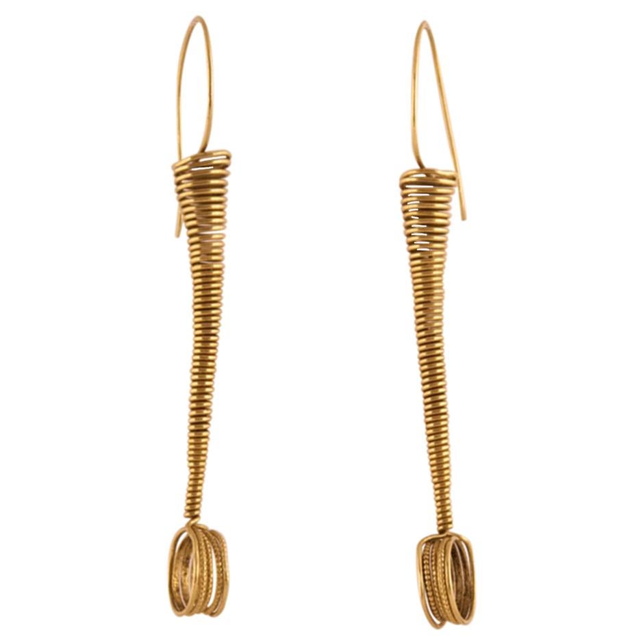 18 Karat Gold Coil Spring Wire Earrings For Sale