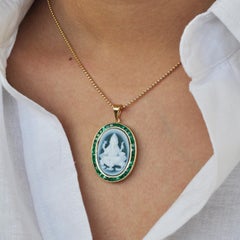 18 Karat Gold Contemporary Caliber-Cut Emerald Ganesha Cameo Pendant