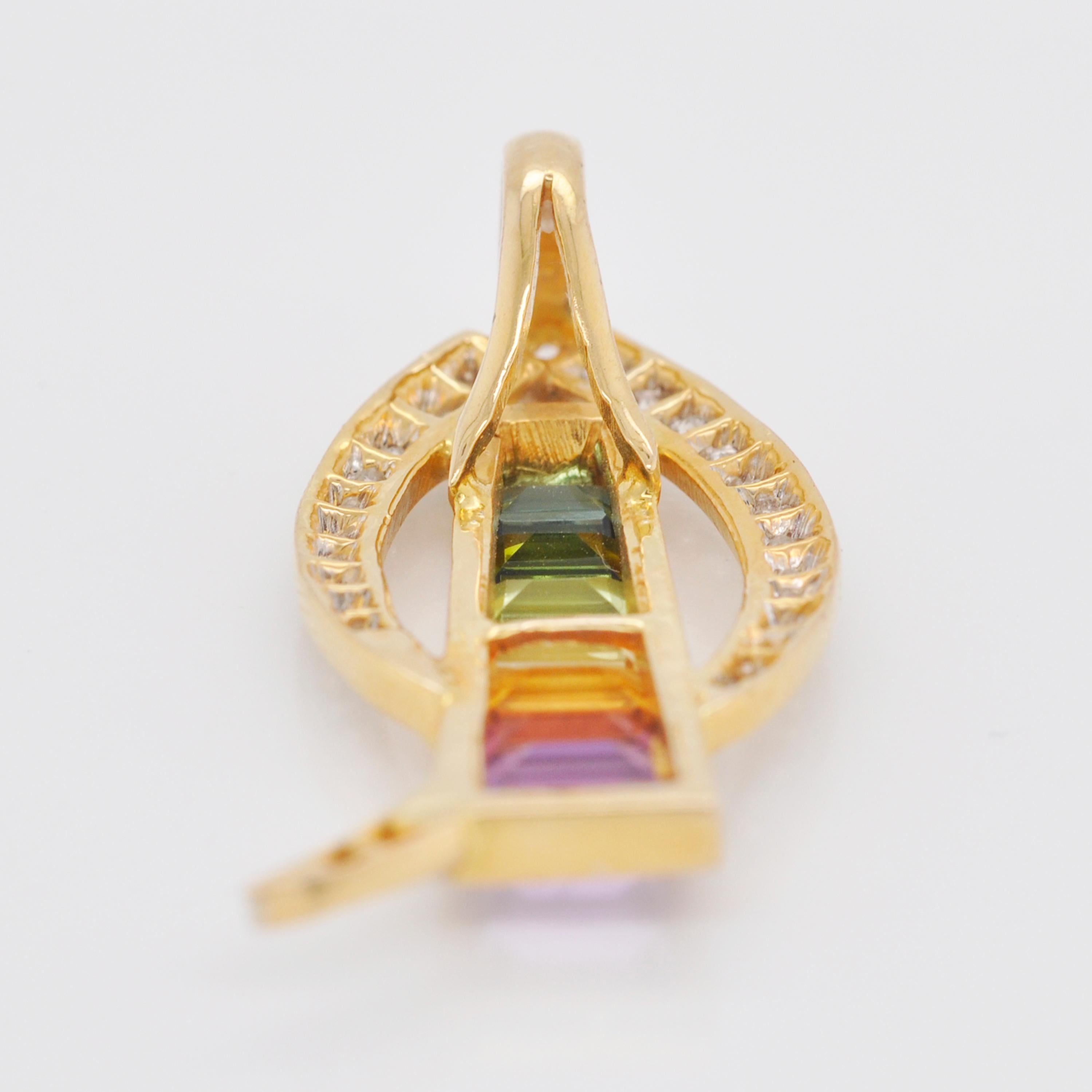 18 Karat Gold Contemporary Rainbow Multicolor Gemstone Diamond Pendant Necklace For Sale 1