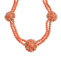 18 Karat Gold Coral and Diamond Necklace