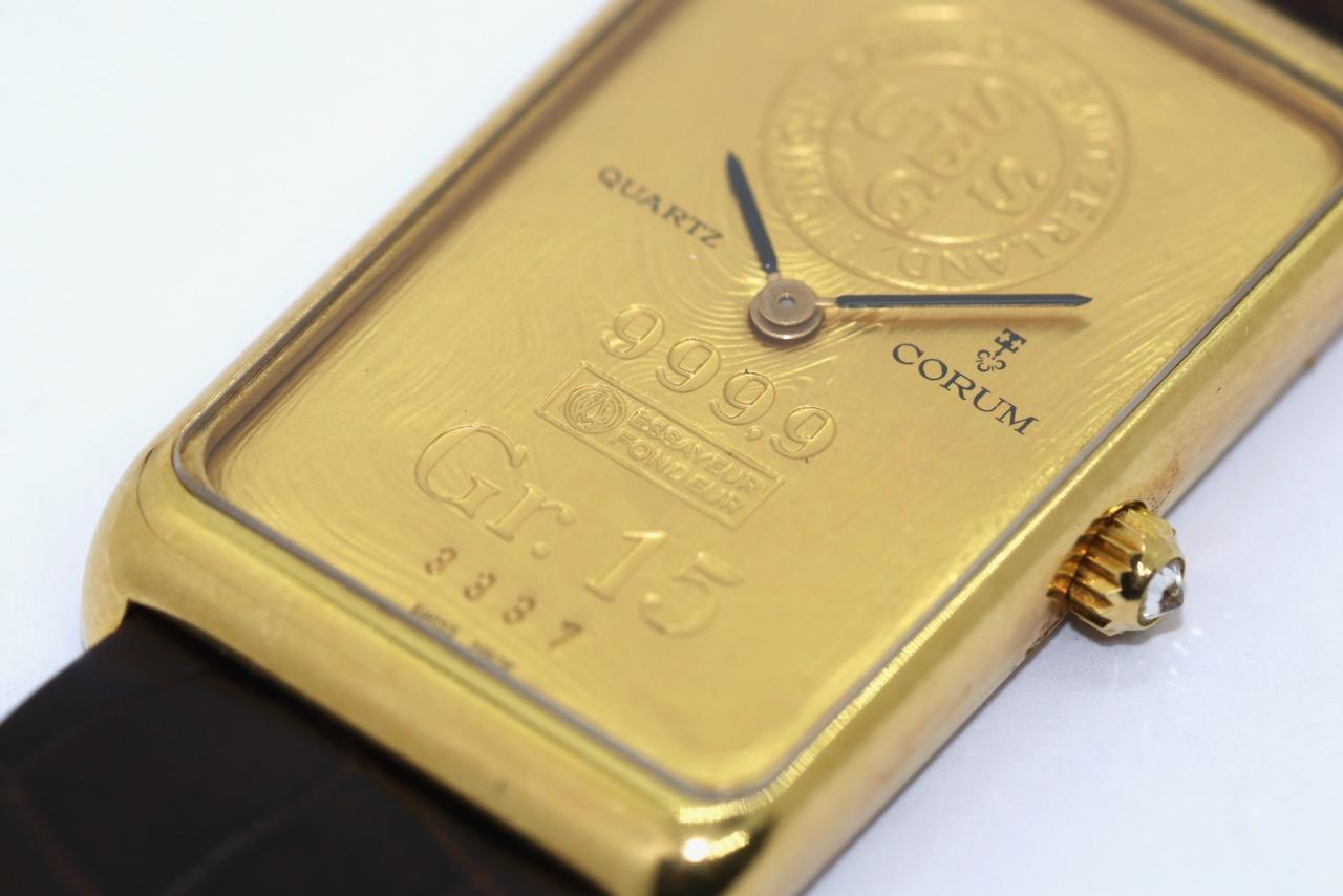 Women's or Men's 18 Karat Gold Corum Wrist Watch with Gr. 15 UBS SBG Gold Bar in 24K Ref. 4440056