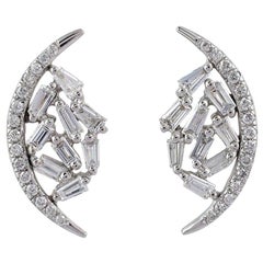 18 Karat Gold Crescent Diamond Stud Earrings