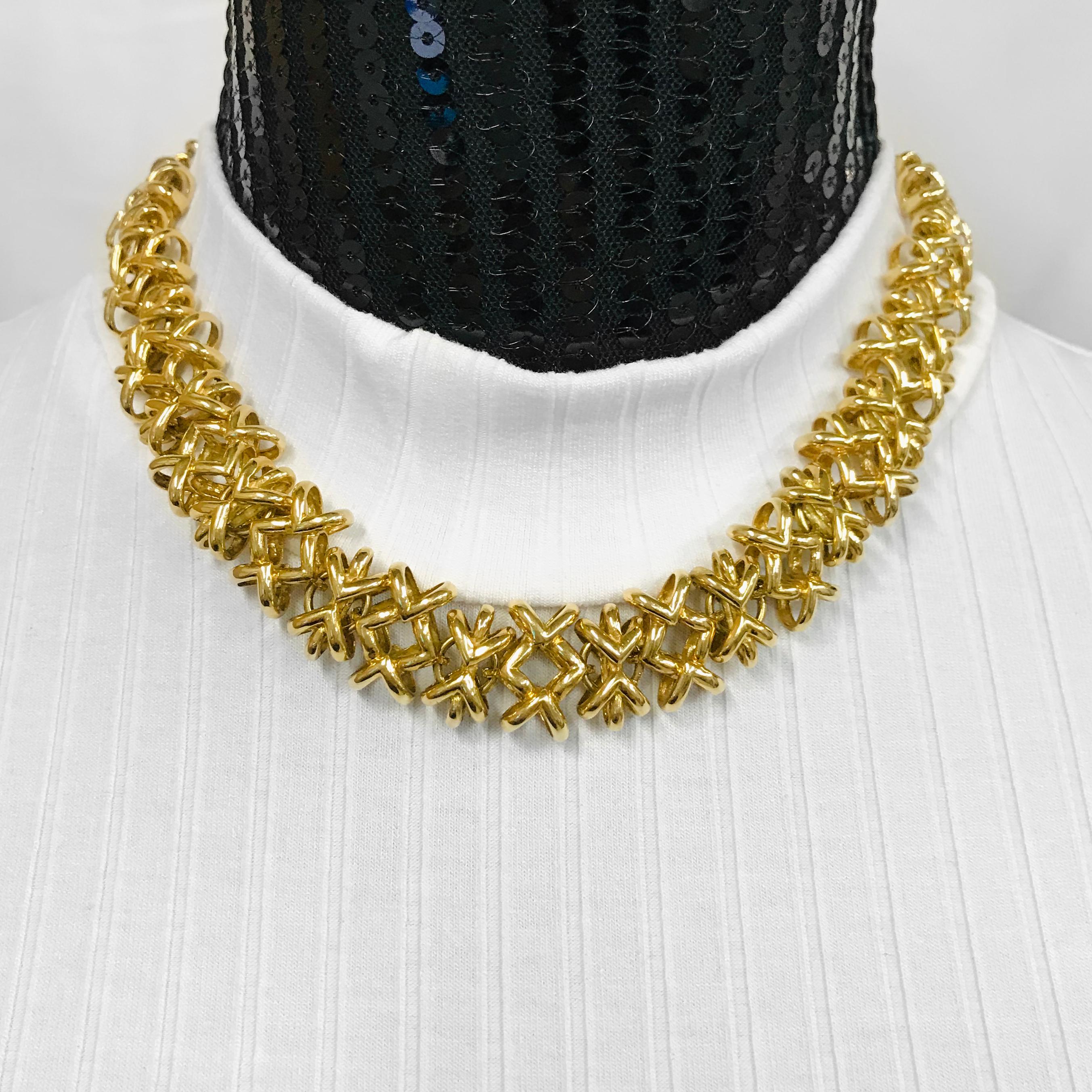 Artisan Yellow Gold Crisscross Link Necklace For Sale