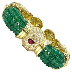 18 Karat Gold Cuff Bracelet with Emeralds, Diamonds and Rubies