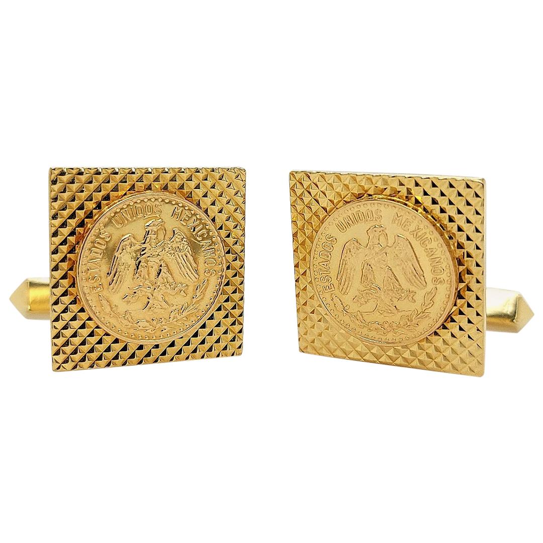 18Kt Gold Cufflinks with "Estados Unidos Mexicanos" Gold Coin